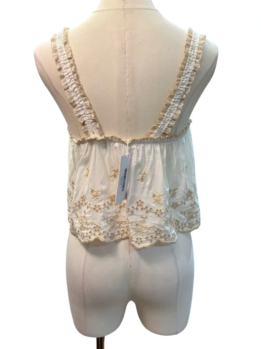 Reformation Broderie Anglaise Cream Eyelet Square-Neck Crop Top Size Small - Picture 6 of 9